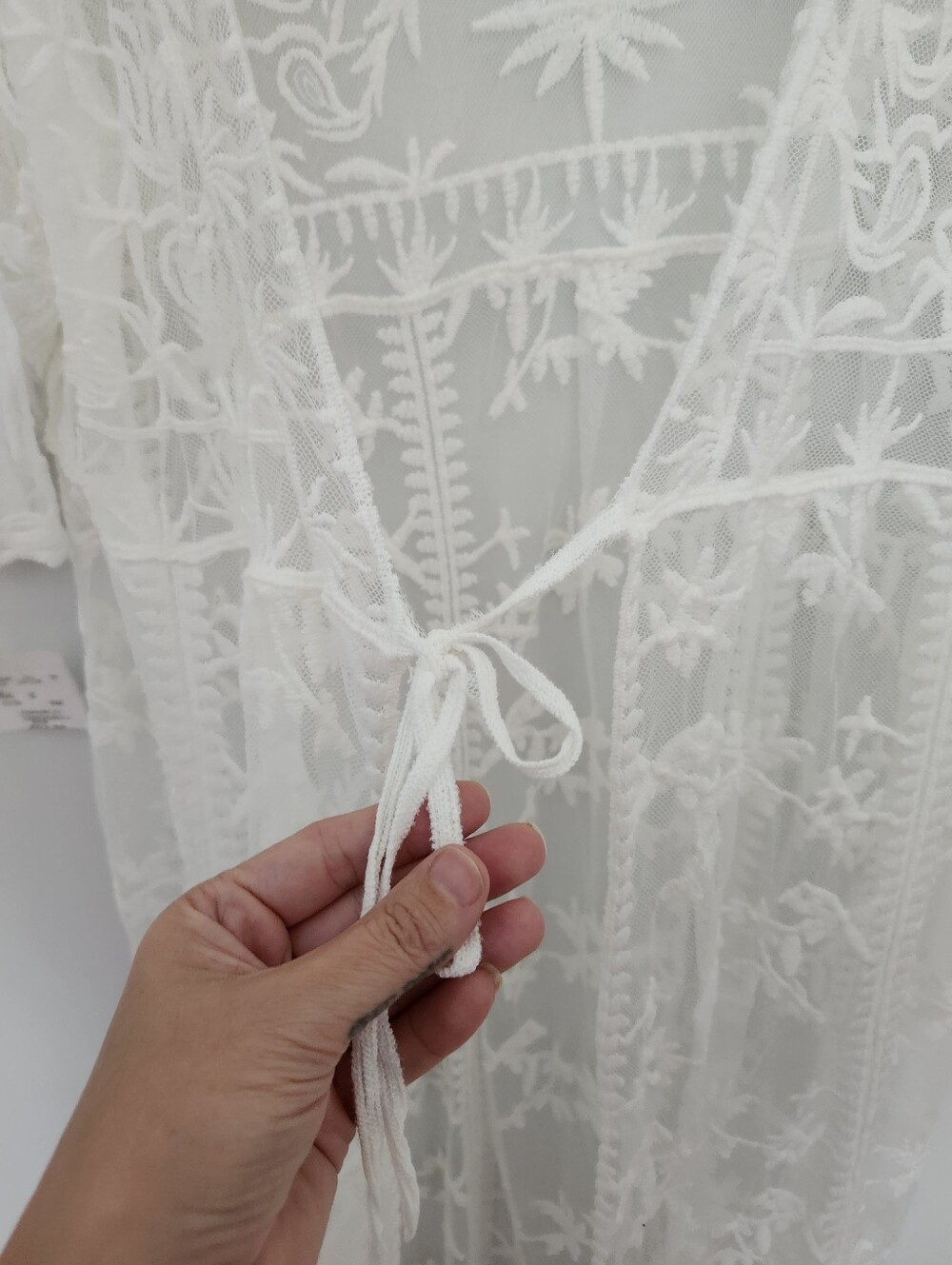 NWT Sheer White Embroidered Maxi Dress Cover Up Sun Floral Boho Beach Kimono - Picture 4 of 8